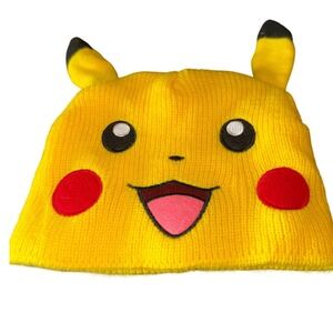Pokemon Pikachu Beanie OSFM Yellow Excellent 3D Ears Embroidered Face